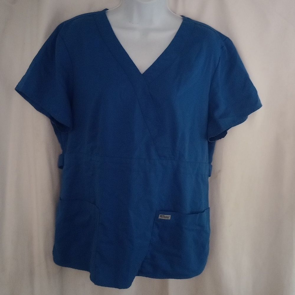 Women's XL Blue Grey's BARCO Anatomy Mock Wrap Scrub Top with Pockets Scrubs